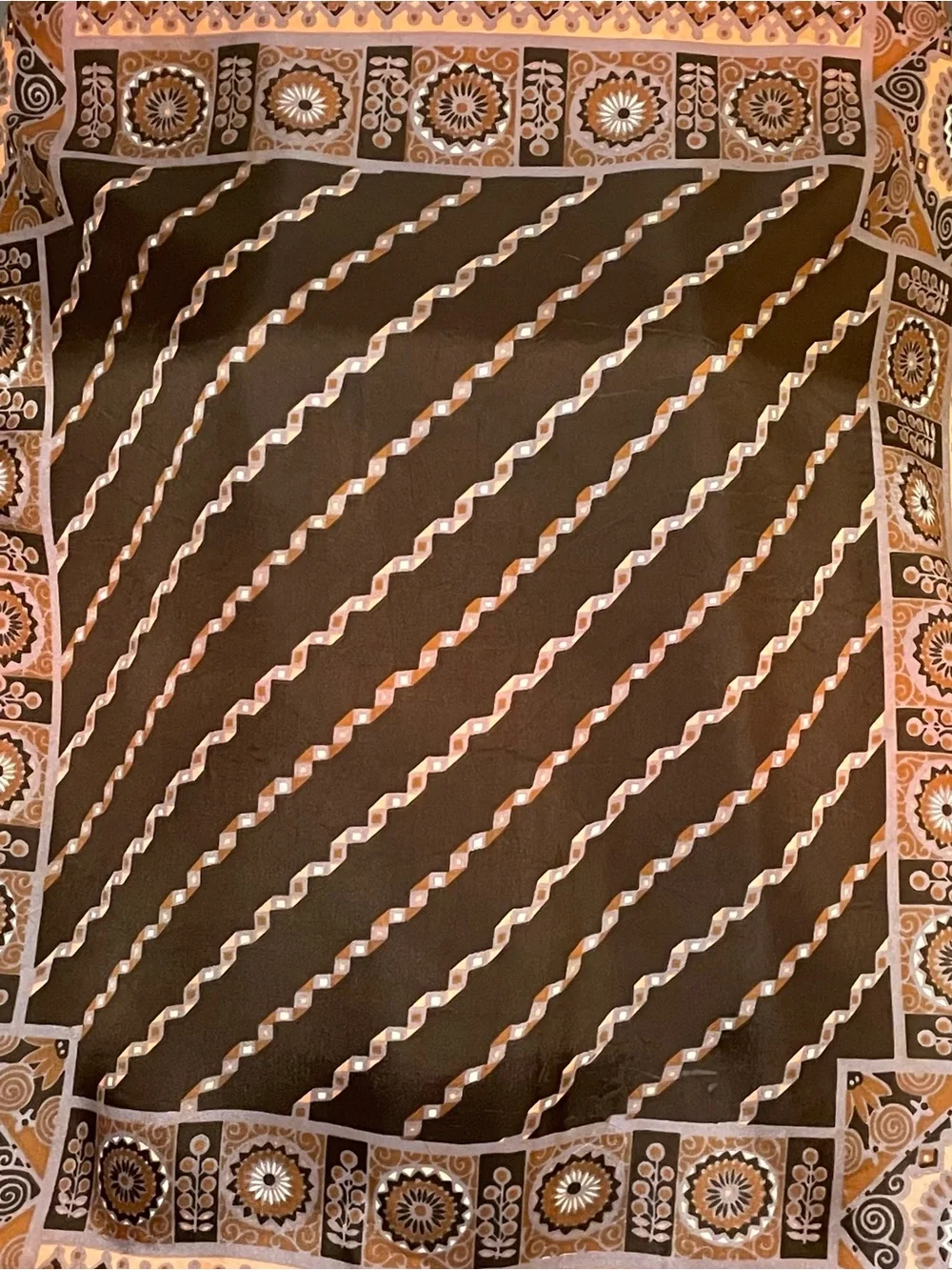 Fun Vintage Salmon Pink Boho Print Scarf 23 In Sq Excellent Condition